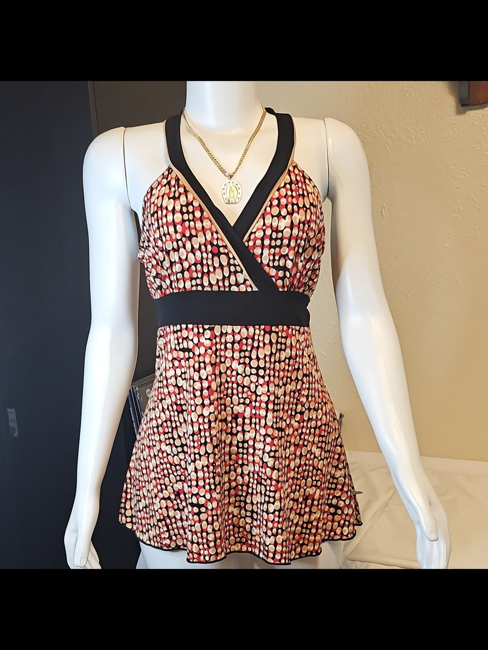 IZ Byer California Women's One Piece Top XL Black Red White Polka Dot